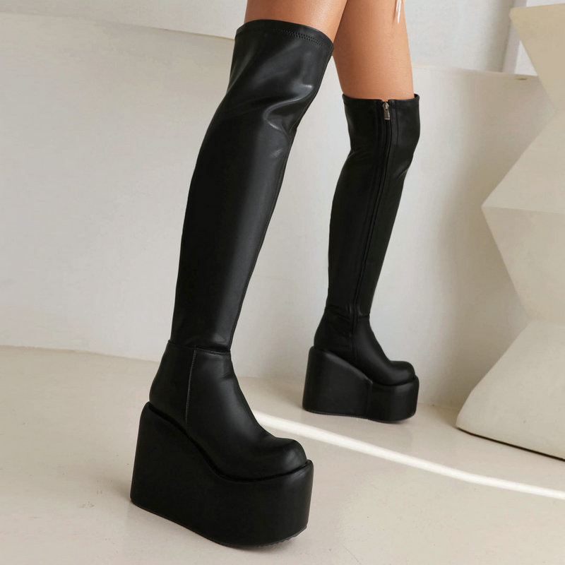 Stretch Slim Boots for Women, Platform Thick-Soled Wedge Heels, Super High Heels, Women's Over-The-Knee Boots, Thigh Boots, Stage Performance Women's Boots