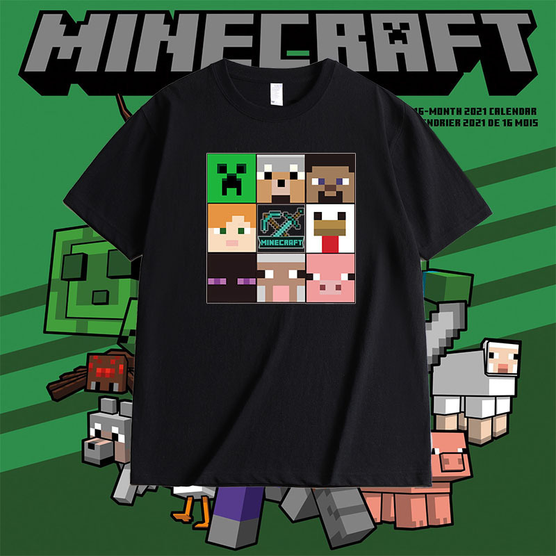 Minecraft My World Joint T-shirt Short Sleeve Game Men's Children's Clothing Cottages Afraid of Animation Surrounding Cotton