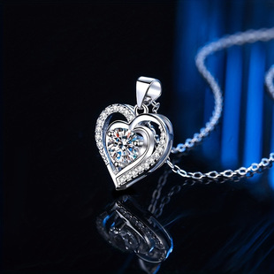 Cross-border hot sale 925 sterling silver moissanite 3 karat heart necklace ocean heart simple temperament pendant clavicle chain