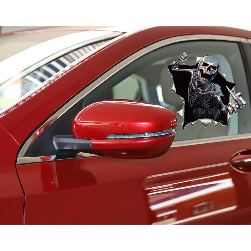 Calavera de metal pegatinas de coche Halloween diablo cráneo reflectante coche pegatinas material impermeable
