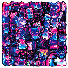 56张跨境新款霓虹猫猫涂鸦贴纸粉蓝霓虹灯软萌猫咪装饰防水贴画批