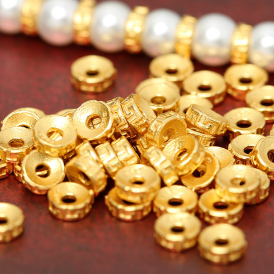 S925古法银镀金回纹隔片diy文玩佛珠手串手链隔珠垫片手编绳配件