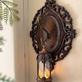 复古感欧式墙饰工艺品装饰墙面木饰挂画圆形法式花木雕墙挂件