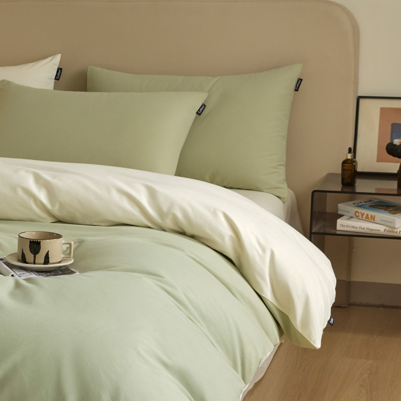 High-end nuevo algodón molido cama gaza de cuatro piezas conjunto de color sólido de doble parche de algodón puro tipo a sábanas de cama 4 suave