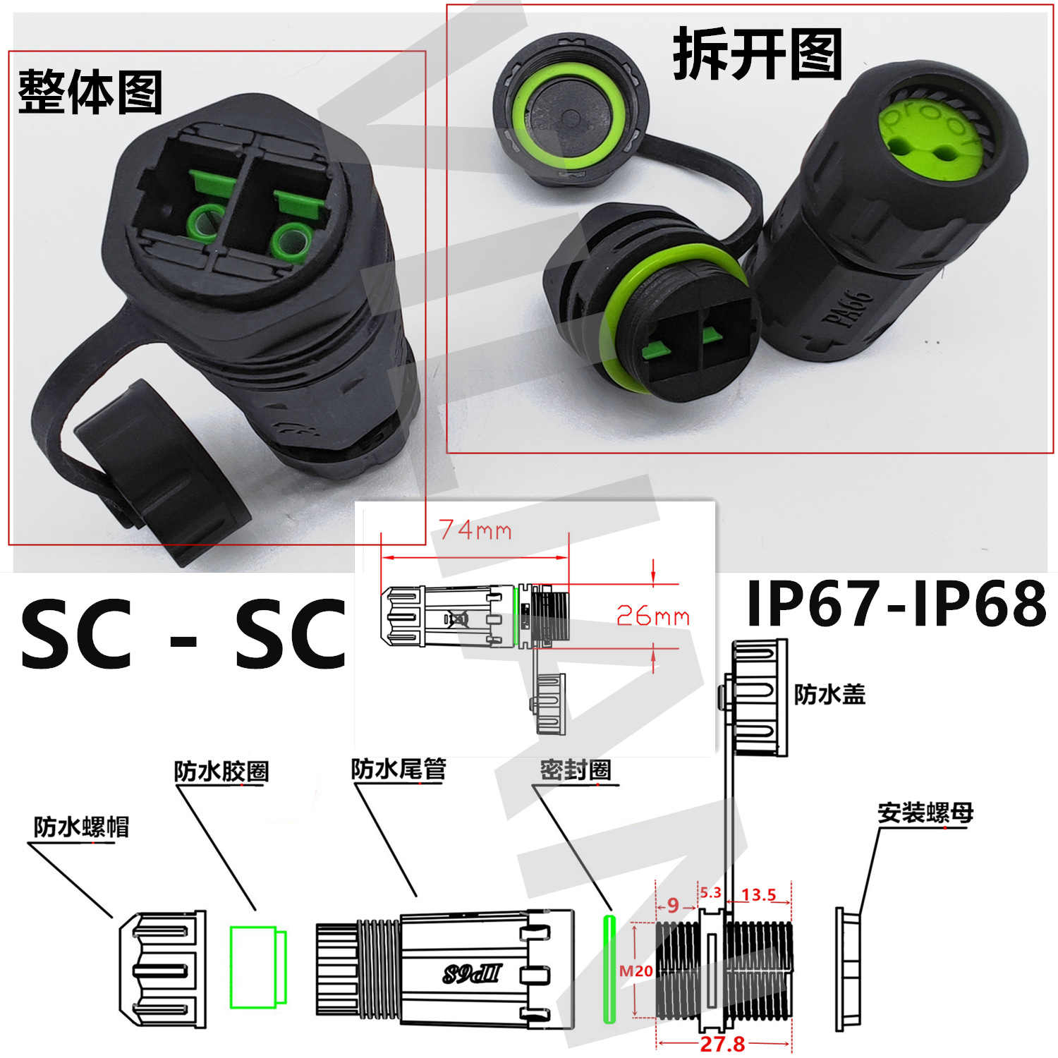 LCСSC󷽿ֱͨӳIP68ˮʽ˫APCԽ