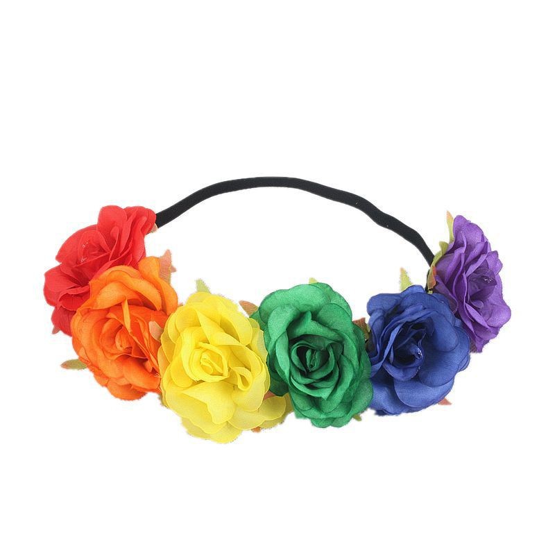 Hawaii 6 colores Arco Iris guirnalda banda para el cabello Amazon Venta caliente 11CM tela flor artificial accesorios para el cabello tocado de novia