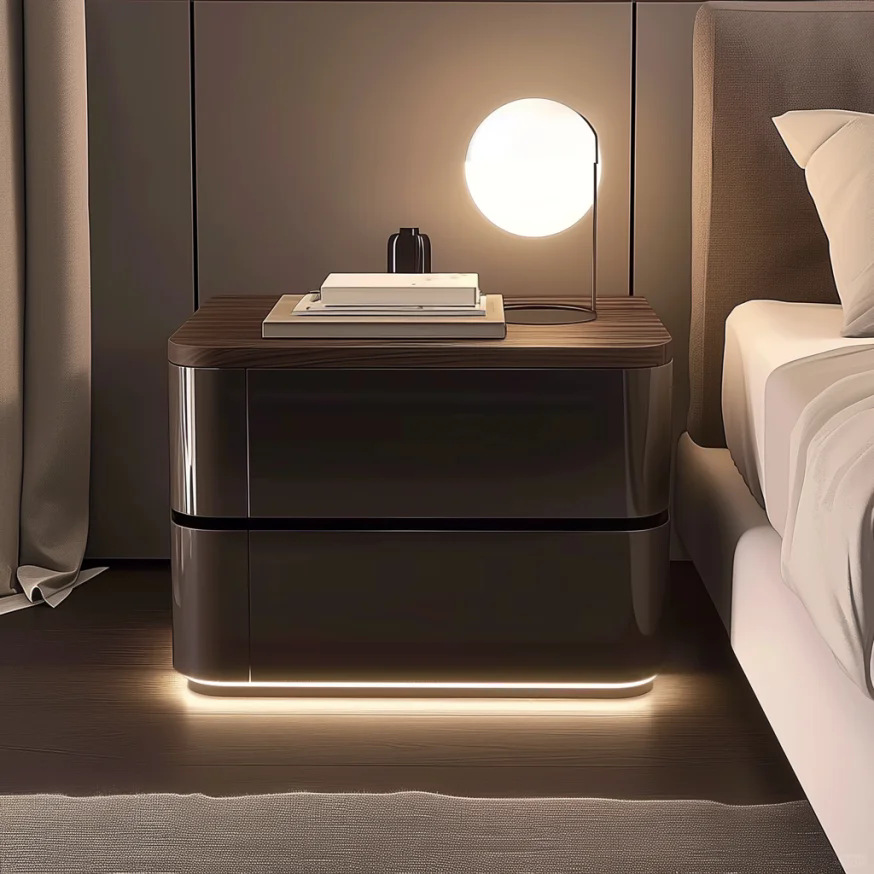 Mesita de noche inteligente con luz 2024 nuevo estilo, lujo ligero, sensación de alta gama, dormitorio doméstico, armario de almacenamiento junto a la cama, armario de almacenamiento pequeño