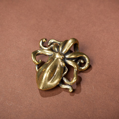 Brass Eight-Armed Wealth-Absorbing Octopus Ornament Handcrafted Pure Copper Octopus Handle Piece Tea Ceremony Accessory Creative Tea Pet