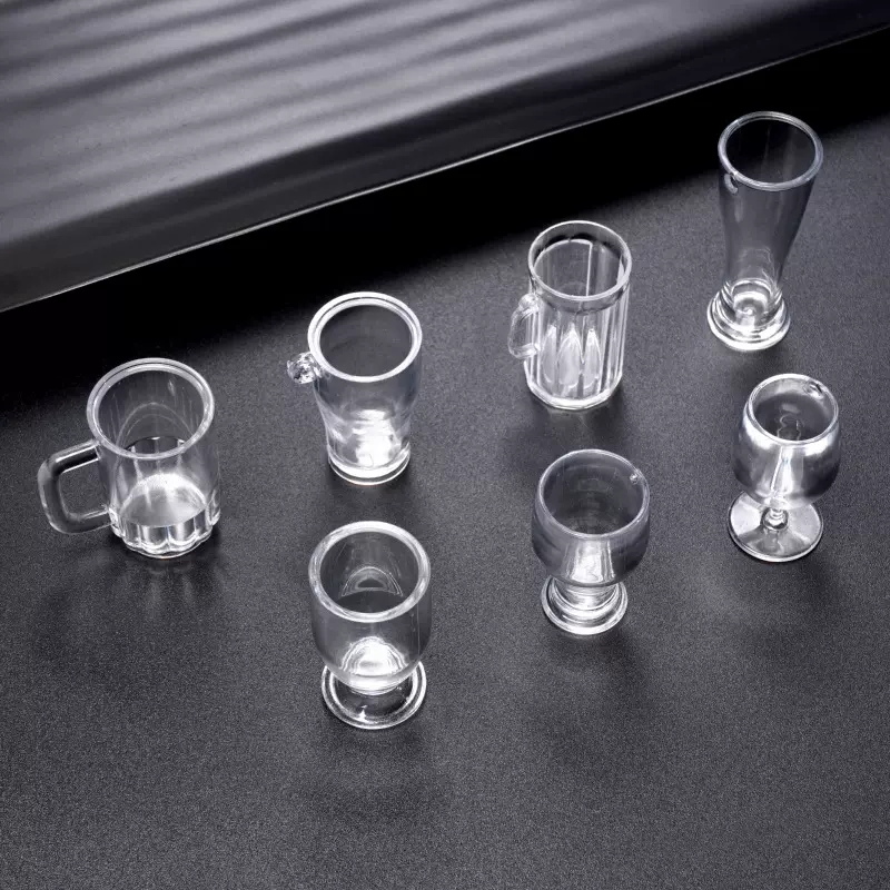 微缩仿真小啤酒杯红酒杯模型玩具DIY手工材料包小塑料杯饰品配件