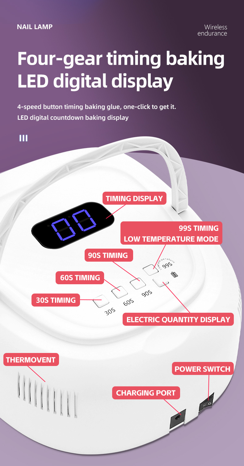 Nail lamp 60W wireless, 42 LED beads, gel drying