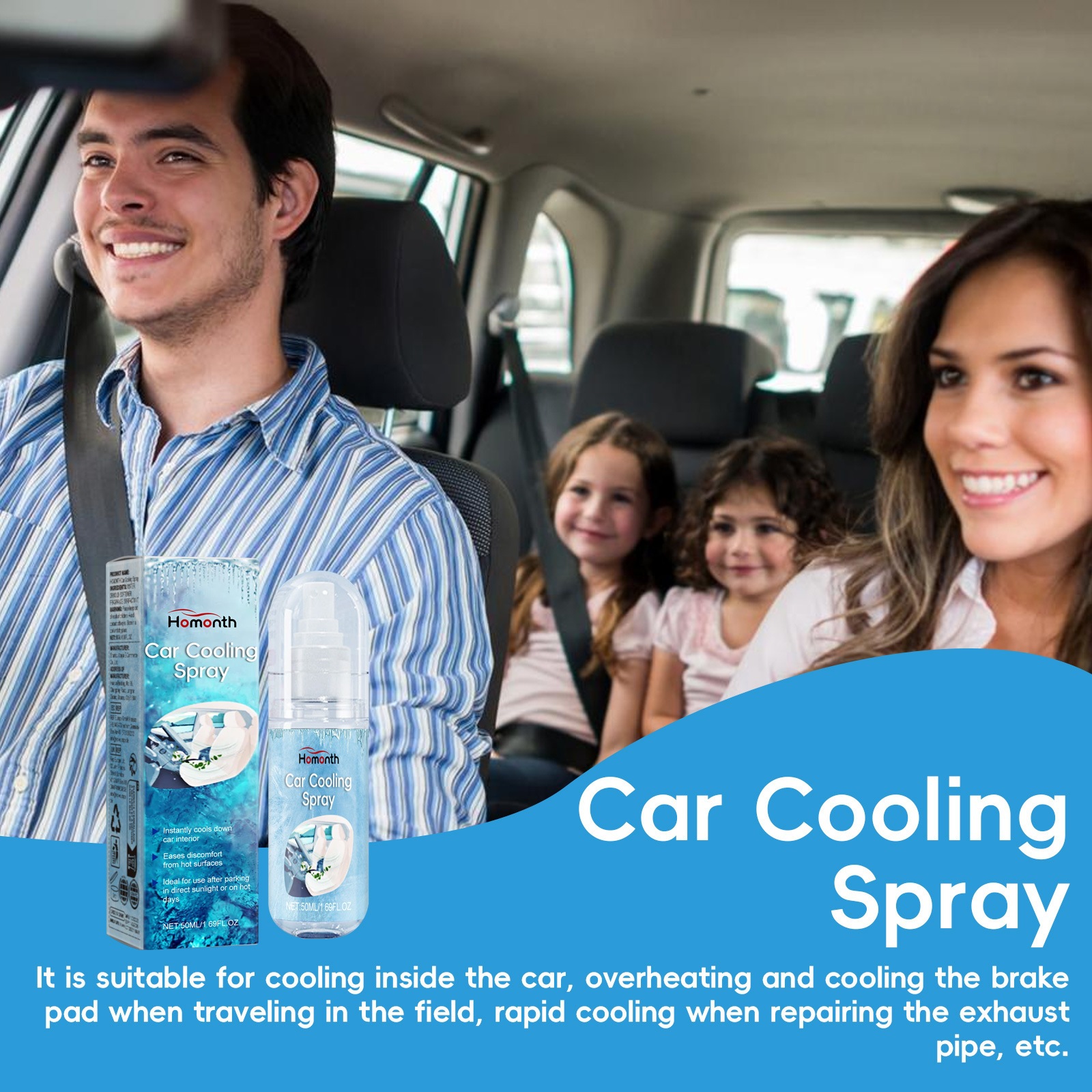 Homonth Car Cooling Spray Summer Car Cooling Agent for a Cool and Comfortable Driving Experience