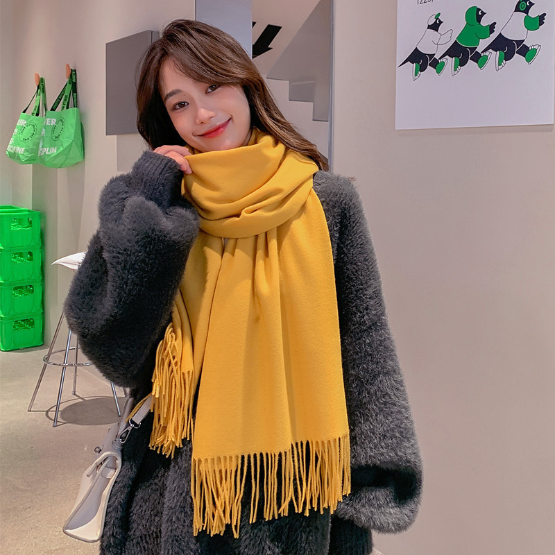 マフラーの女性の冬の新型ウールはカシミヤのマフラーの純色に似せています。|undefined