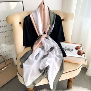 Fashionable Korean Style Elegant Sweet Sunscreen Scarf Artistic Geometric Pattern Printed Scarf Spring and Summer New Fashion Scarf