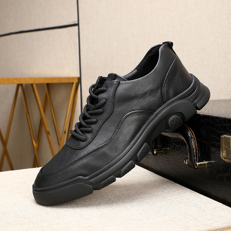 2026 Spring New Genuine Leather Men's Sports Casual Shoes Comfortable Lace-Up Thick-Soled Middle-Aged Men's Shoes Wholesale from Manufacturer