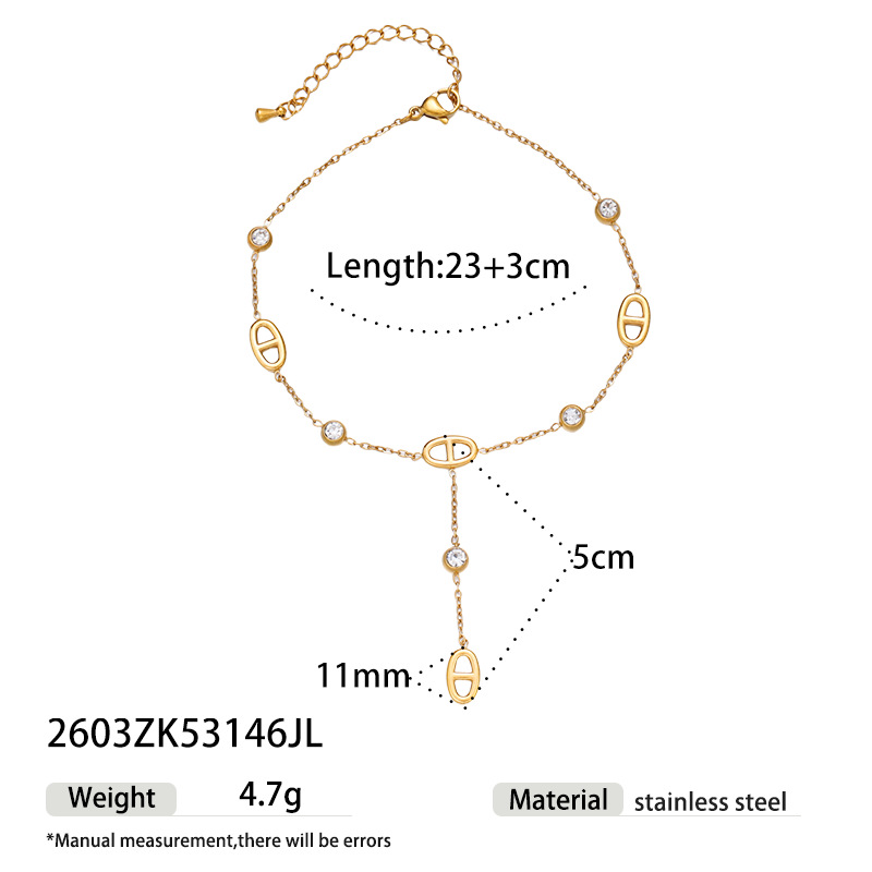 Tina Europa y los Estados Unidos acero inoxidable transfronterizo chapado en oro 18K nariz de cerdo zircon blanco conchas dobles tobillas joyerías no desvanecidas