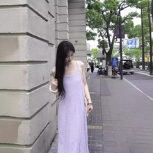 度假风镂空针织连衣裙女夏季叠穿紫色罩裙宽松显瘦背心裙气质长裙