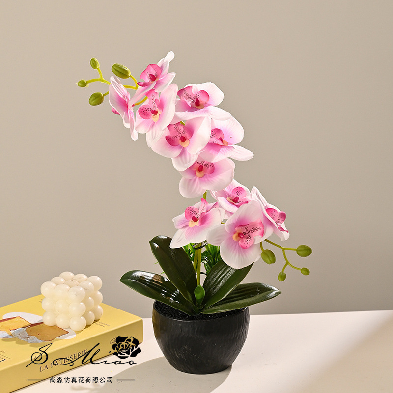 12 tela orquídea mariposa simulación bonsai decoración del hogar fotografía flores artificiales flores de boda pequeños adornos verdes artificiales image 9