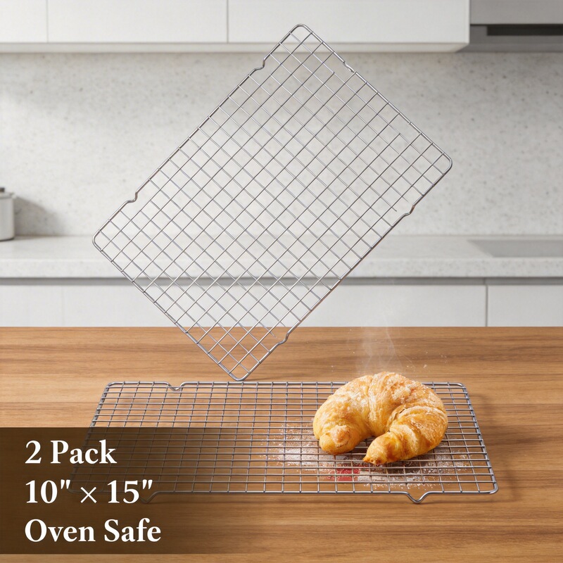 2Pcs 15x10inch Stainless Steel Cooling Rack with Wire Rack for Cooking and Baking, Suitable for Oven and Barbecue