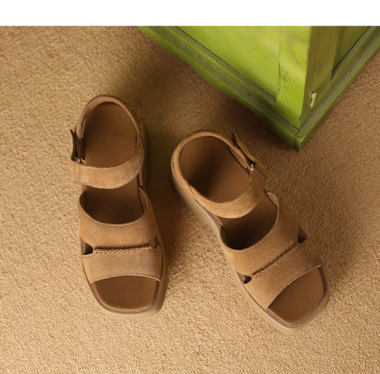 Sandal cao gót nữ hở mũi đế xuồng platform, quai dán tiện lợi, gót 9 cm — màu nâu chi tiết 12