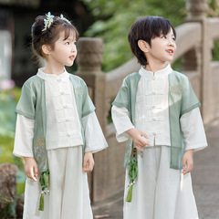 Hanfu Boys' Spring & Autumn Long-Sleeve Children's Tang Suit Set | Summer, Lightweight, Flowing Design in Traditional Chinese Style | Boys' Classical Attire with Confucian Influence