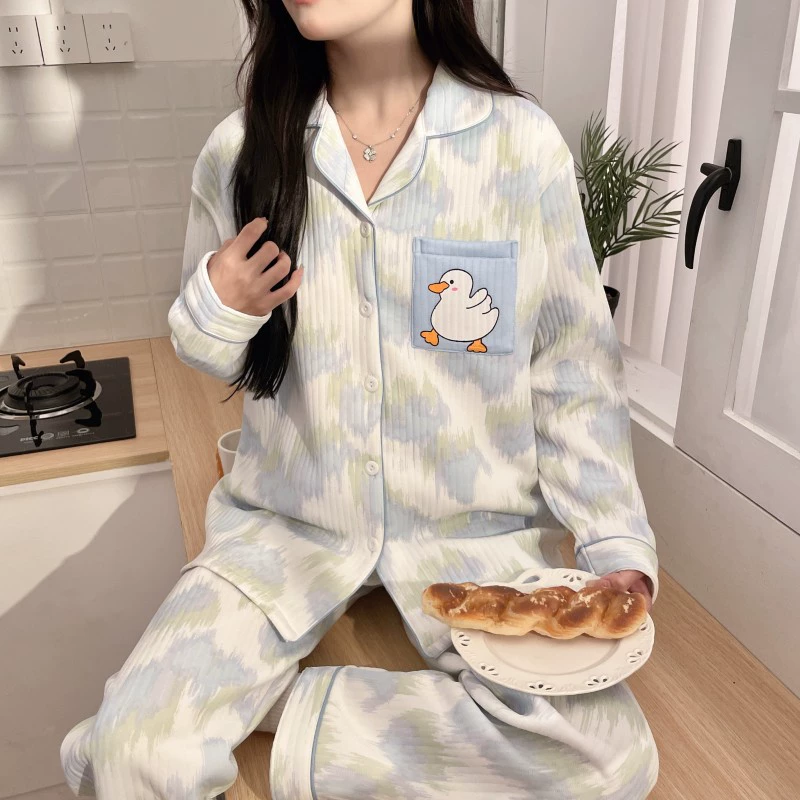 Беременная пижама осенне-зимний послеродовой воздушный хлопок накормление материнства грудное вскармливание весна беременность 10 месяцев 11 утолщение