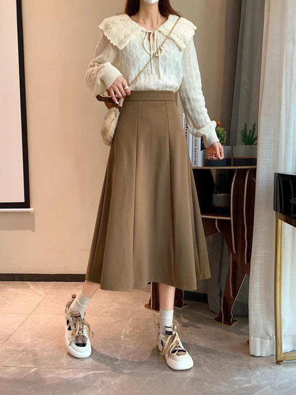 咖色半身裙女秋冬裙子2025新款A字裙中长款高腰显瘦伞裙半身长裙|undefined