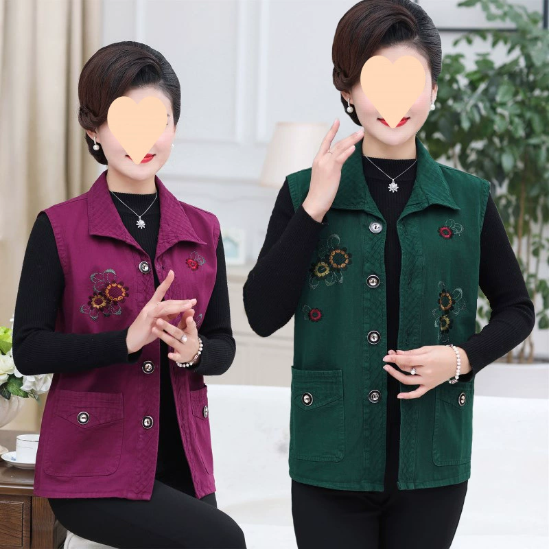 Новый стильный жилет для мамы на весну и осень, дизайн с лацканами, размеры 40-50-60, верхняя одежда для женщин среднего и пожилого возраста, хлопковый жилет, универсальный.