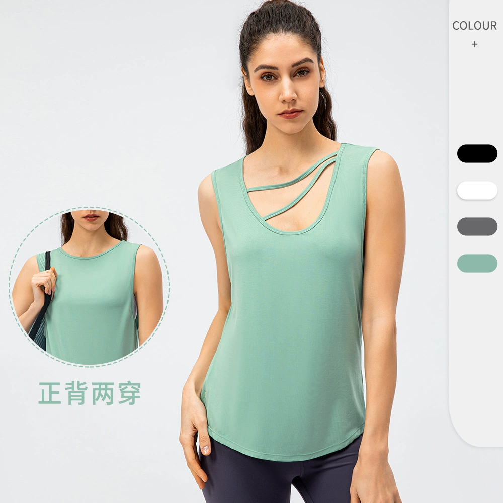 Весной и летом новый женский свободный жилет для йоги, дышащая быстросохнущая футболка для бега, топ без рукавов, спортивный жилет 22134