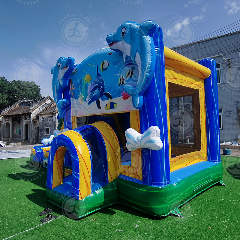 Tobogán inflable grande para exteriores, parque infantil con trampolín, piscina y combinación de entretenimiento