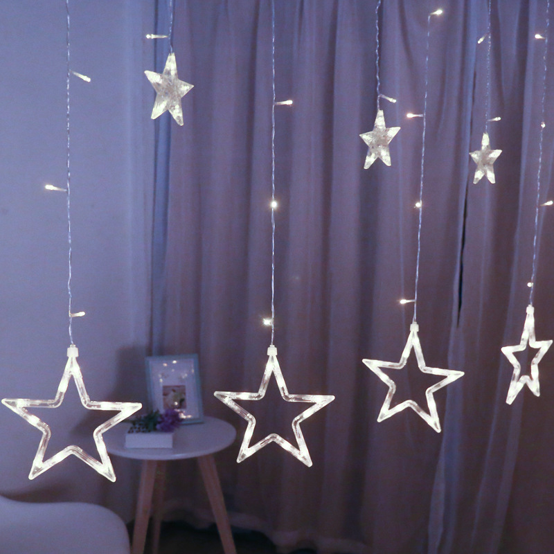 LED luz solar cadena control remoto de cinco puntas estrella cortina decorativa luz Festival de Navidad batería interior USB Star Light