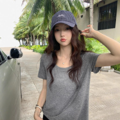 张贝贝ibell天丝羊毛宽松显瘦正肩柔软空气感U领凉凉T女轻薄透气