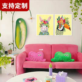 装饰画客厅入户玄关儿童房动物头像插画砂岩画UV打印立体砂岩画