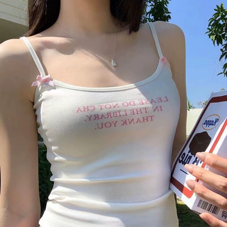 Чистый белый буквенный камзол маленький жилет женский летний сладкий горячий девушка сексуальный бант внутри с коротким топом
