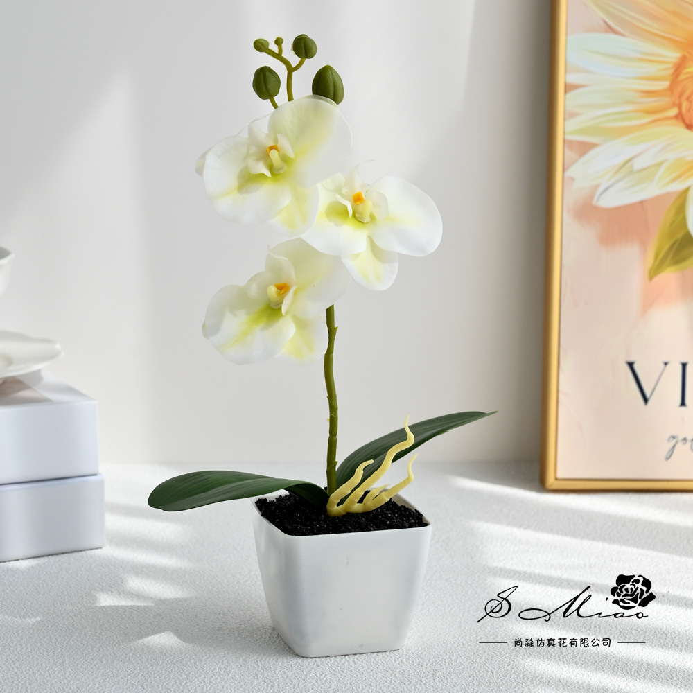 Orquídea de mariposa de tres flores, bonsai de moda, imitación de flores falsas, decoración del hogar, fotografía de flores artificiales, flores de boda, perilla image 1