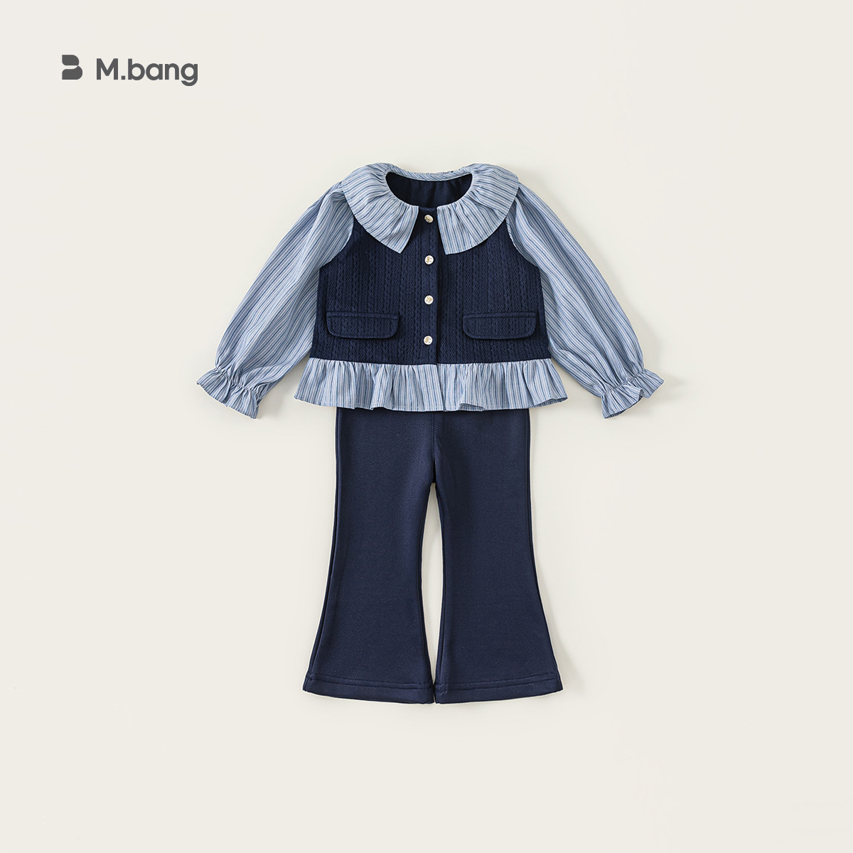 Ropa infantil Youbao, conjunto para niñas, estilo coreano de primavera y otoño, top con efecto de dos piezas y pantalones acampanados de manga larga, conjunto de dos piezas. image 8