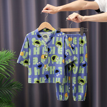 夏季薄款亲子绵绸儿童睡衣中袖男孩宝宝中大童女空调房家居服套装