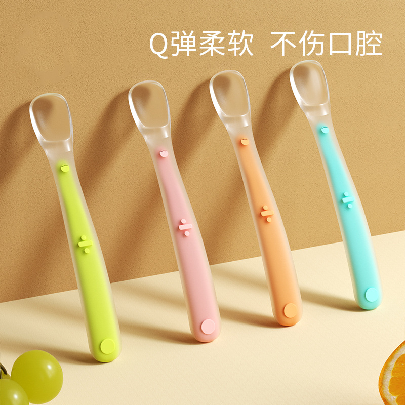 Silicone Spoon for Newborn Baby Food Supplement, Baby Feeding Water Soft Spoon, Children's Tableware Training Plate, Fruit Puree Food Supplement Spoon