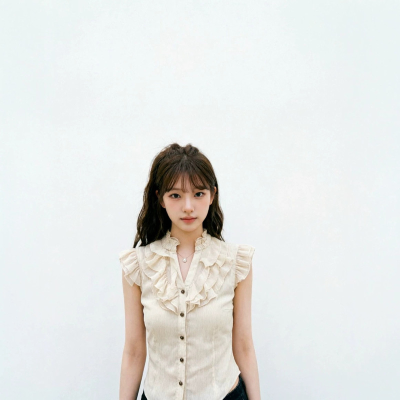 Yangzifa "Miss Aurora" Korean-Style Fragrant and Gentle Ruffled Blouse with a Stylish Vibe and Small Flutter Sleeves