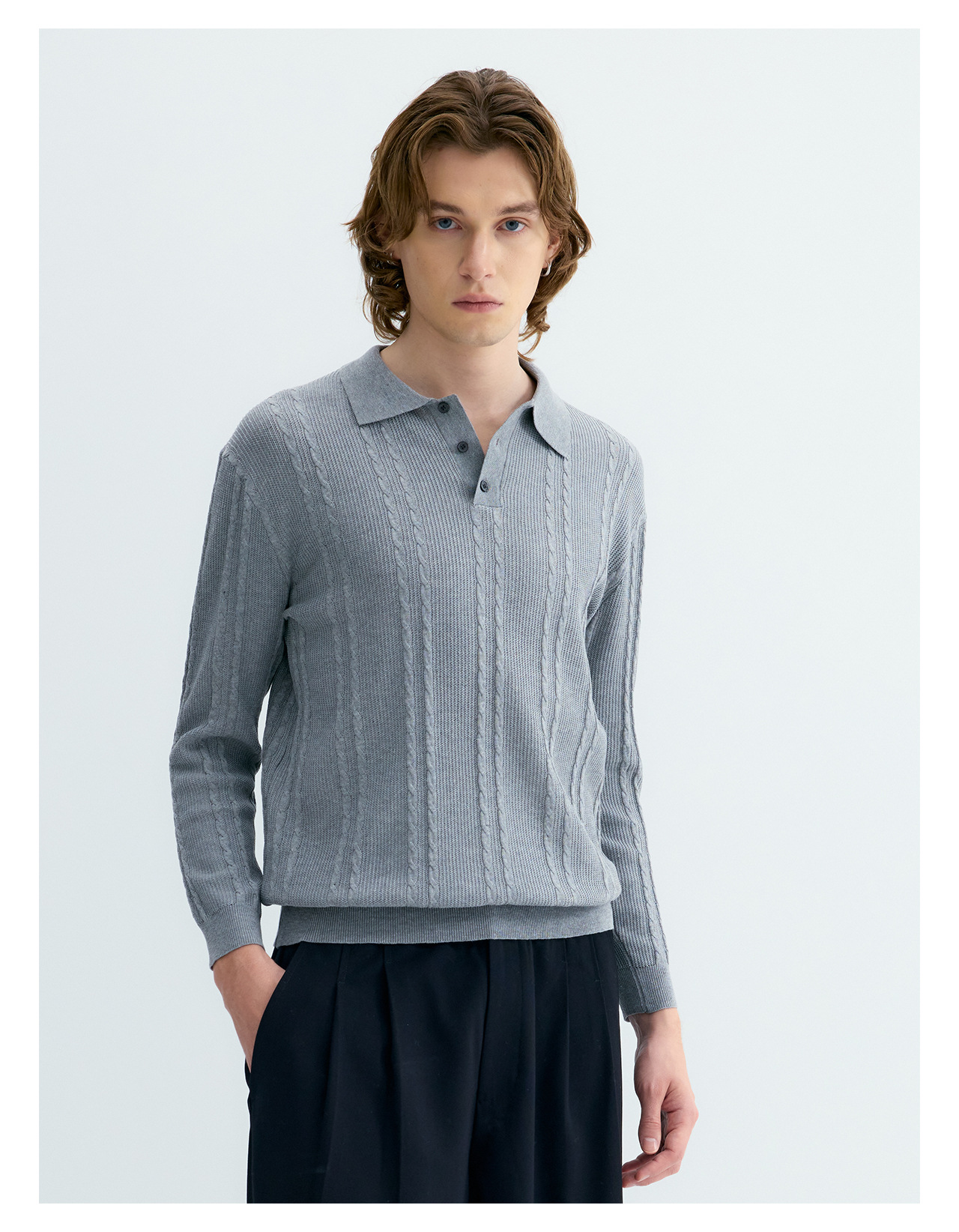 UNF Cable-Knit Jacquard Polo Shirt