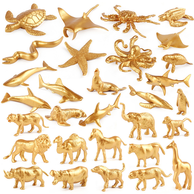 Exportación transfronteriza de 12 modelos de oro de mini plástico de simulación de animales marinos de bosque de enseñanza ornamentos