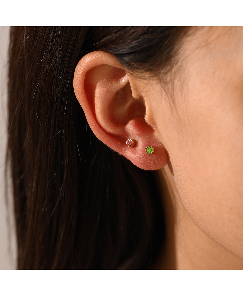 Simple Style Round Stainless Steel Plating Rhinestones Ear Studs 1 Pair display picture 1