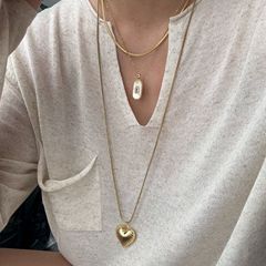 钛钢项链冷淡风拉丝爱心长款贝壳项链女欧美ins风简约百搭锁骨链