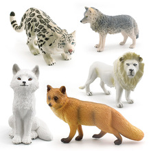 跨境仿真森林动物模型小灰狼大赤狐雪豹北极狐白公狮静态摆件玩具