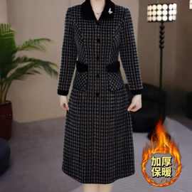 跨境妈妈装春季新款加厚保暖礼服裙子女春秋时尚雪尔绒休闲连衣裙
