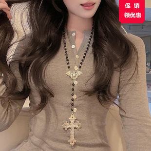 Black Bat Sweet Cool Necklace Cross High-end Sweater Chain Spice Girl Personality Niche All-match Clavicle Chain for Women