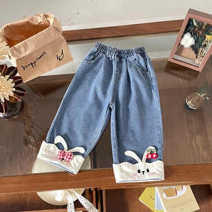 [Ready Stock] Girls Jeans 2025 Autumn New Cartoon Patchwork Casual Jeans