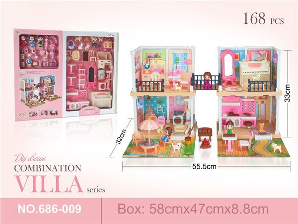 Children's Pretend Play Toy DIY Self-Assembled 2-Story Villa Scene Double-Story Scene Cabin Boys and Girls Educational Toy