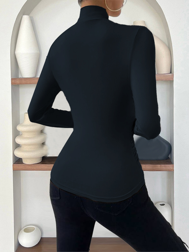 Elegant Women's Cross-Neck Slim-Fit T-Shirt Tuck Detail Versatile Autumn Winter Wardrobe Staple Fashion Top for Ladies_ecoleips.com