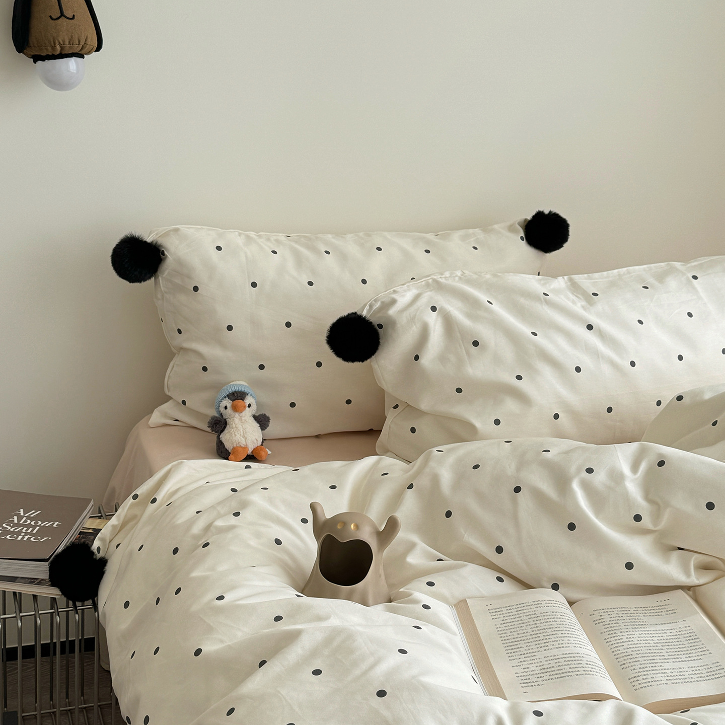 100% algodón Wavy Dot Vanilla White-Wavy Dot
