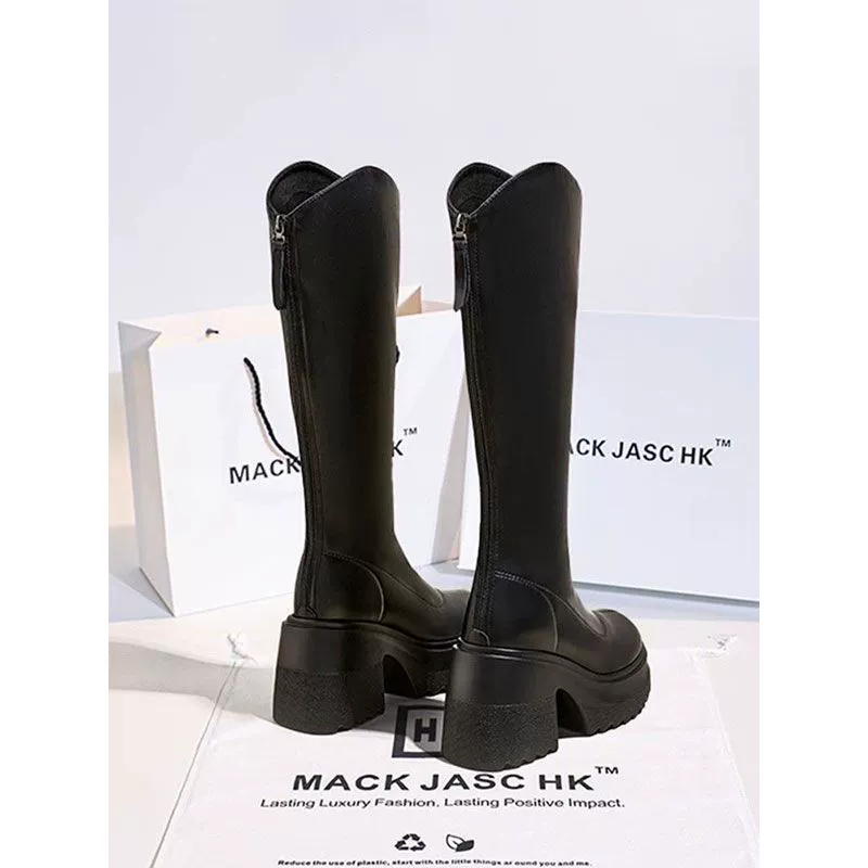 Но сапоги от колена 2024 новые толстые каблуки с толстой подошной, сплошной цвет, маленькие сапоги с высоким каблуком